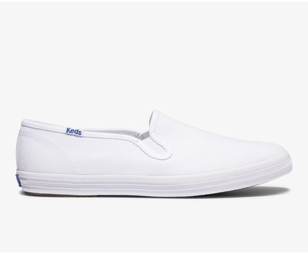 Keds Womens Slip Ons White - Champion Slip On Organic Cotton Canvas - 365IRGVBP